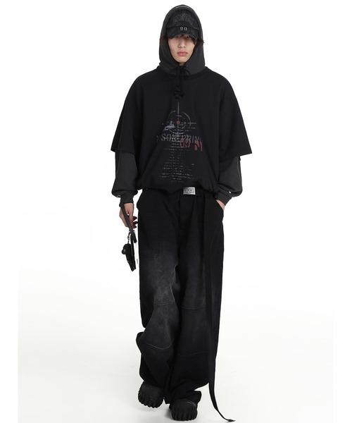 【Midas】 フリンジデザイン ブラックパーカー サイズ44 MASONPRINCE（メイソンプリンス）の「オーバーサイズ レイヤード