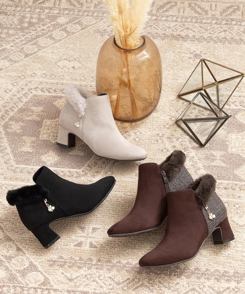 【セール】ビジューチャームバックファーショートブーツ(204-43052)JELLY BEANS(ジェリービーンズ)（ブーツ）｜JELLY BEANS（ジェリービーンズ）