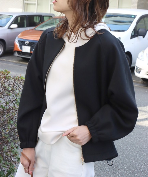 libelle more（リベル モア）の「ダンボールポンチ ノーカラーギャザーブルゾン（ブルゾン・レディース・杢グレー/ネイビー/ベージュ/ブラック/アイボリー・L/M）」の3枚目の写真