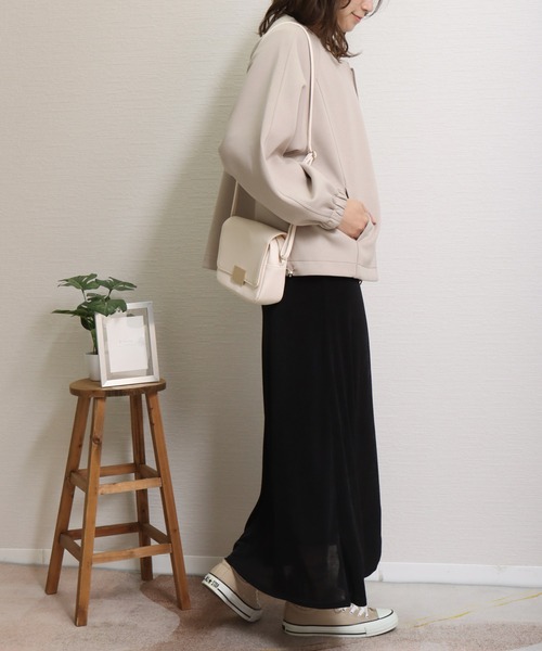 libelle more（リベル モア）の「ダンボールポンチ ノーカラーギャザーブルゾン（ブルゾン・レディース・杢グレー/ネイビー/ベージュ/ブラック/アイボリー・L/M）」の7枚目の写真