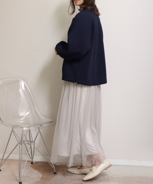 libelle more（リベル モア）の「ダンボールポンチ ノーカラーギャザーブルゾン（ブルゾン・レディース・杢グレー/ネイビー/ベージュ/ブラック/アイボリー・L/M）」の12枚目の写真