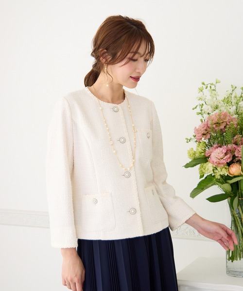 Rose Tiara ローズティアラ　バックフリル　リボン　ノーカラージャケット ローズティアラ(Rose Tiara) レディース ノーカラージャケット