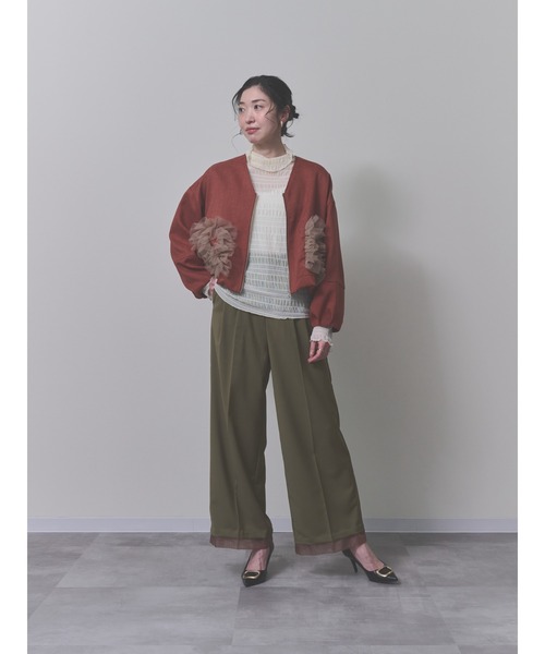 DOLLUPOOPS(ドールアップウップス)の「【定番オケージョンアイテム】ポケットチュールフリルモチーフブルゾン(ブルゾン・レディース・チャコールグレー/レンガ/ブラック・38)」の4枚目の写真