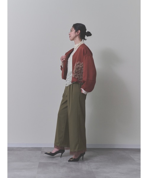 DOLLUPOOPS(ドールアップウップス)の「【定番オケージョンアイテム】ポケットチュールフリルモチーフブルゾン(ブルゾン・レディース・チャコールグレー/レンガ/ブラック・38)」の5枚目の写真