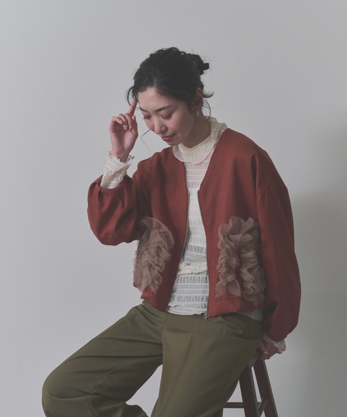 DOLLUPOOPS(ドールアップウップス)の「【定番オケージョンアイテム】ポケットチュールフリルモチーフブルゾン(ブルゾン・レディース・チャコールグレー/レンガ/ブラック・38)」の18枚目の写真