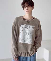 【25AW】ピグメント加工/箔プリント天竺編みクルーネックニット
