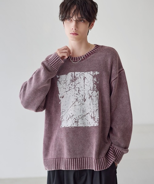 ETELIO（エテリオ）の「【25AW】ピグメント加工/箔プリント天竺編みクルーネックニット（ニット/セーター・メンズ・ブラック/ワイン/グレー/ブラック系/ブルー系/ブラウン/ワイン系/ブラウン系/ブルー/グレー系・M/L/S/XL）」の10枚目の写真