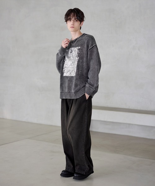 セール】【25AW】ピグメント加工/箔プリント天竺編みクルーネック