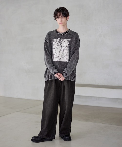 25AW】ピグメント加工/箔プリント天竺編みクルーネックニット（ニット