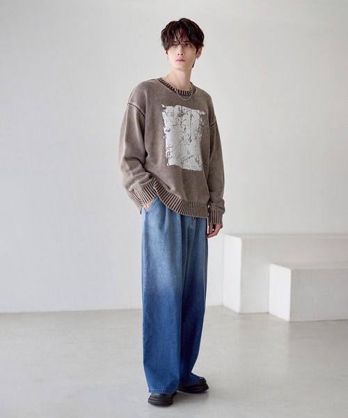 ETELIO（エテリオ）の「【25AW】ピグメント加工/箔プリント天竺編みクルーネックニット（ニット/セーター・メンズ・ブラック/ワイン/グレー/ブラック系/ブルー系/ブラウン/ワイン系/ブラウン系/ブルー/グレー系・M/L/S/XL）」の14枚目の写真