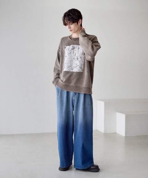 ETELIO（エテリオ）の「【25AW】ピグメント加工/箔プリント天竺編みクルーネックニット（ニット/セーター・メンズ・ブラック/ワイン/グレー/ブラック系/ブルー系/ブラウン/ワイン系/ブラウン系/ブルー/グレー系・M/L/S/XL）」の15枚目の写真