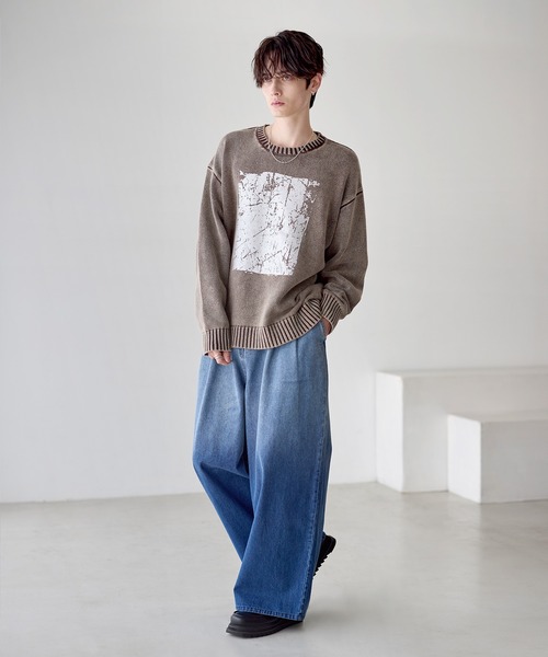 ETELIO（エテリオ）の「【25AW】ピグメント加工/箔プリント天竺編みクルーネックニット（ニット/セーター・メンズ・ブラック/ワイン/グレー/ブラック系/ブルー系/ブラウン/ワイン系/ブラウン系/ブルー/グレー系・M/L/S/XL）」の16枚目の写真