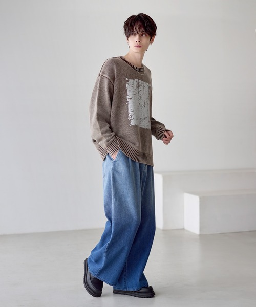 ETELIO（エテリオ）の「【25AW】ピグメント加工/箔プリント天竺編みクルーネックニット（ニット/セーター・メンズ・ブラック/ワイン/グレー/ブラック系/ブルー系/ブラウン/ワイン系/ブラウン系/ブルー/グレー系・M/L/S/XL）」の17枚目の写真