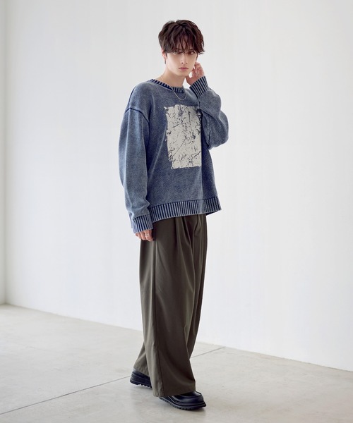 セール】【25AW】ピグメント加工/箔プリント天竺編みクルーネック
