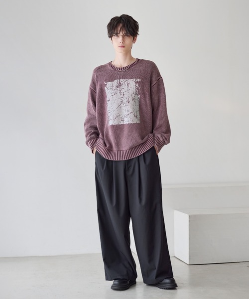 25AW】ピグメント加工/箔プリント天竺編みクルーネックニット（ニット