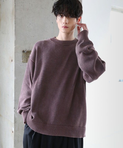 Curensology ケーブル編み 箔プリント麻混ニット Vネック 美品 ETELIO（エテリオ）の「【25AW】ピグメント加工/箔プリント天竺