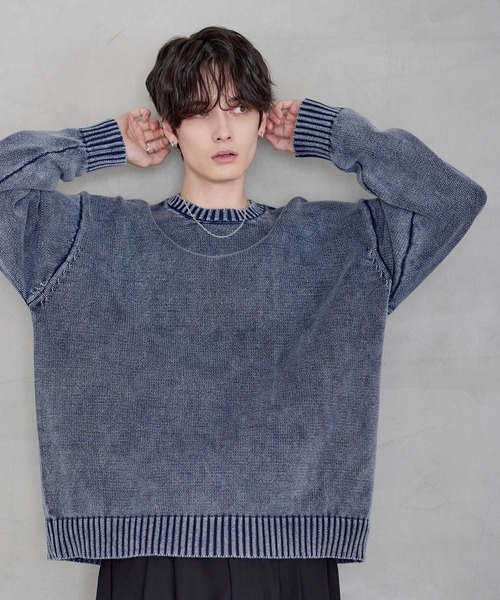 ETELIO（エテリオ）の「【25AW】ピグメント加工/箔プリント天竺編みクルーネックニット（ニット/セーター・メンズ・ブラック/ワイン/グレー/ブラック系/ブルー系/ブラウン/ワイン系/ブラウン系/ブルー/グレー系・M/L/S/XL）」の19枚目の写真