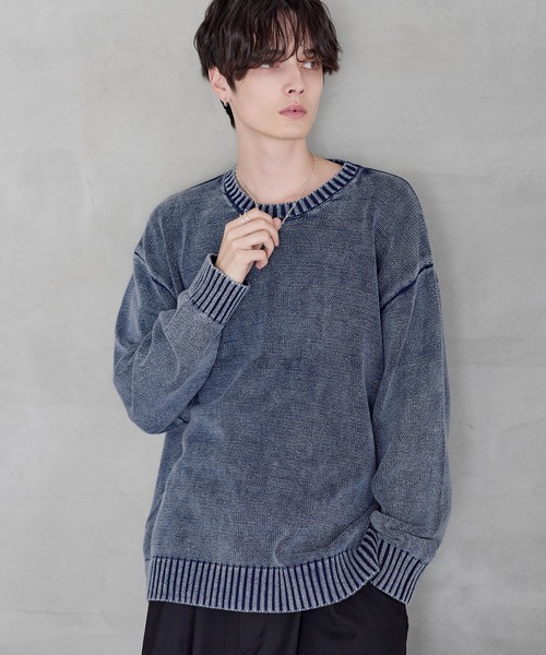 ETELIO（エテリオ）の「【25AW】ピグメント加工/箔プリント天竺編みクルーネックニット（ニット/セーター・メンズ・ブラック/ワイン/グレー/ブラック系/ブルー系/ブラウン/ワイン系/ブラウン系/ブルー/グレー系・M/L/S/XL）」の20枚目の写真