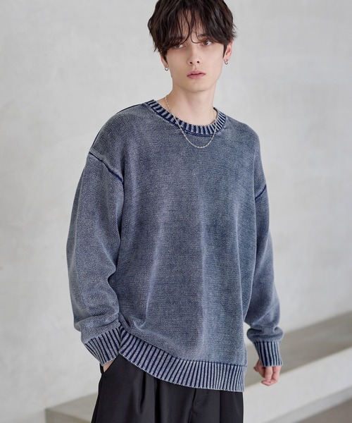 ETELIO（エテリオ）の「【25AW】ピグメント加工/箔プリント天竺編みクルーネックニット（ニット/セーター・メンズ・ブラック/ワイン/グレー/ブラック系/ブルー系/ブラウン/ワイン系/ブラウン系/ブルー/グレー系・M/L/S/XL）」の22枚目の写真