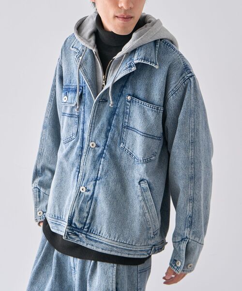 CRAFT STANDARD BOUTIQUE（クラフトスタンダードブティック）の「レイヤードデニムジャケット（テーラードジャケット・メンズ・インディゴブルー/ブラック・M/L/XL）」の3枚目の写真