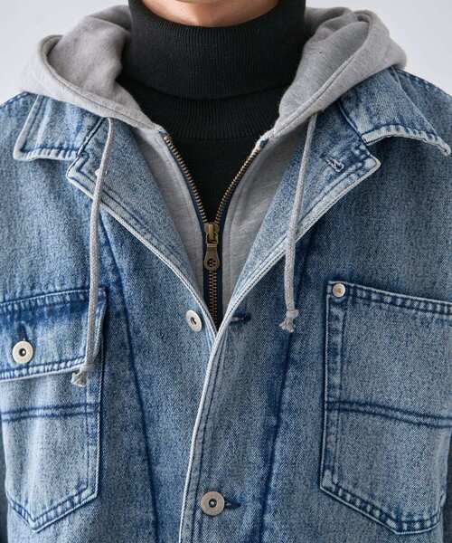 CRAFT STANDARD BOUTIQUE（クラフトスタンダードブティック）の「レイヤードデニムジャケット（テーラードジャケット・メンズ・インディゴブルー/ブラック・M/L/XL）」の7枚目の写真