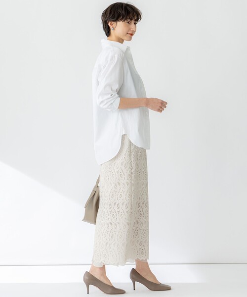 23区 S(ニジュウサンクチイサイサイズ)の「【洗える】ジオメトリックレース Iライン スカート(スカート・レディース・ベージュ系/ブラウン系・34/32)」の6枚目の写真