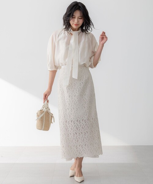 23区 S(ニジュウサンクチイサイサイズ)の「【洗える】ジオメトリックレース Iライン スカート(スカート・レディース・ベージュ系/ブラウン系・34/32)」の10枚目の写真