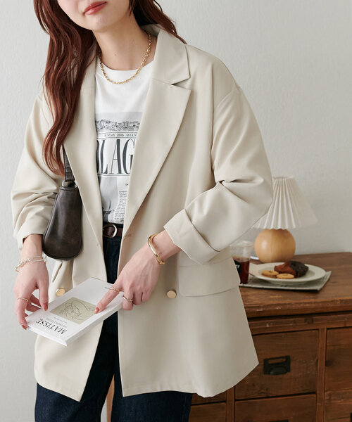 DISCOAT(ディスコート)の「【新色追加!/オンオフ使える◎】金釦テーラードジャケット《WEB限定》(テーラードジャケット・レディース・ブラック/ベージュ/グレー/カーキ/ライトベージュ/アイボリー/ブラウン・FREE)」の6枚目の写真