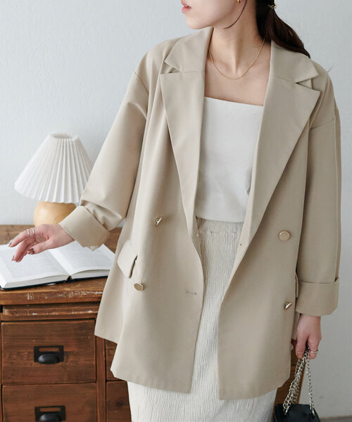 DISCOAT(ディスコート)の「【新色追加!/オンオフ使える◎】金釦テーラードジャケット《WEB限定》(テーラードジャケット・レディース・ブラック/ベージュ/グレー/カーキ/ライトベージュ/アイボリー/ブラウン・FREE)」の19枚目の写真