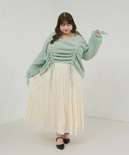 Louiosy(ルオシー)の「【大きいサイズ】 ギャザーティアードロングスカート(スカート・レディース・アイボリー/ブラック・3L/X-LARGE/4L)」の8枚目の写真