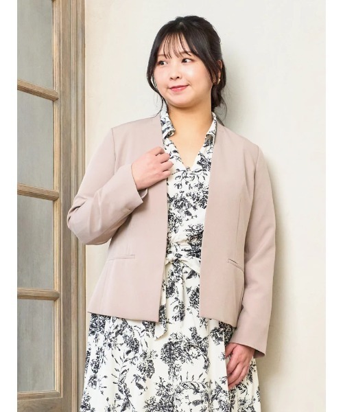 大きいサイズ】【Wクロス】ノーカラージャケット（セットアップ可