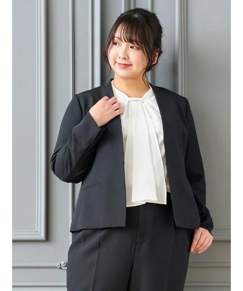 大きいサイズ】【Wクロス】ノーカラージャケット（セットアップ可