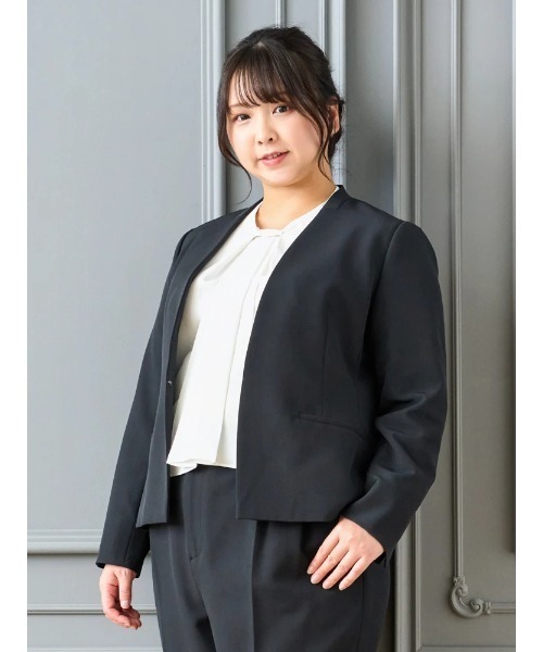 大きいサイズ】【Wクロス】ノーカラージャケット（セットアップ可