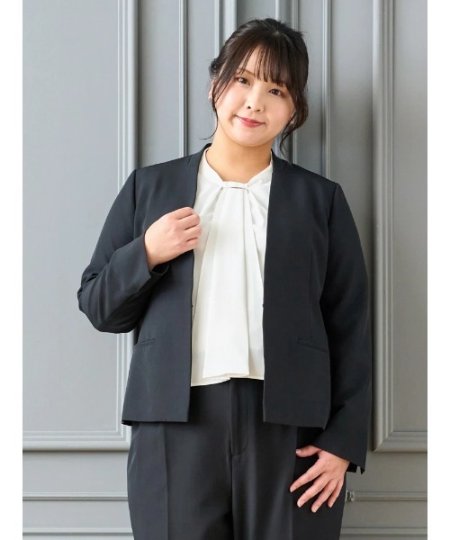 大きいサイズ】【Wクロス】ノーカラージャケット（セットアップ可