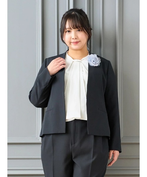 大きいサイズ】【Wクロス】ノーカラージャケット（セットアップ可