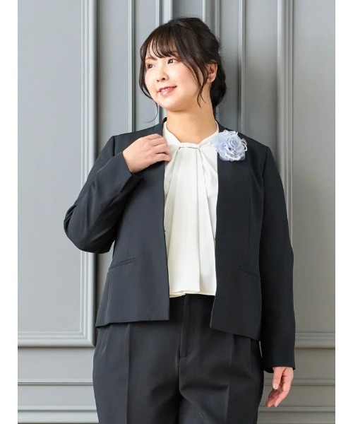 大きいサイズ】【Wクロス】ノーカラージャケット（セットアップ可