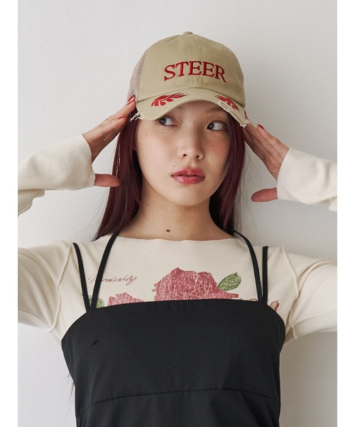 jouetie（ジュエティ）の「ヴィンテージライクロゴメッシュキャップ（キャップ・レディース・ネイビー/ベージュ/ピンク・FREE）」の6枚目の写真