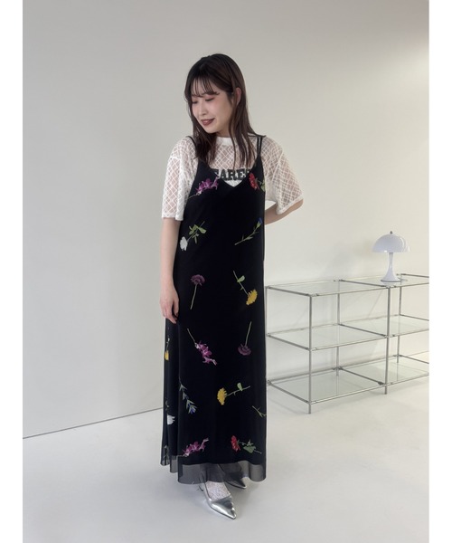 miette（ミエット）の「プリントチュールダブルストラップワンピース（ワンピース・レディース・ブラック/アイボリー・FREE）」の2枚目の写真