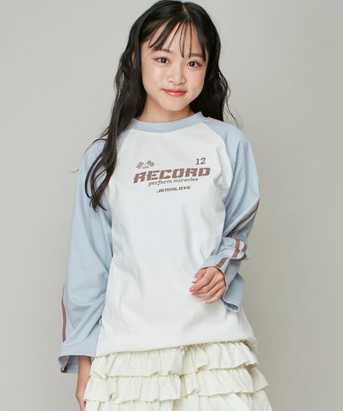 JENNI love（ジェニィラブ）の「【コットン100％】そでラインラグランロング丈ロンT（Tシャツ/カットソー・キッズ・チャコールグレー/ブラック/サックスブルー・130cm/140cm/150cm/160cm）」の3枚目の写真