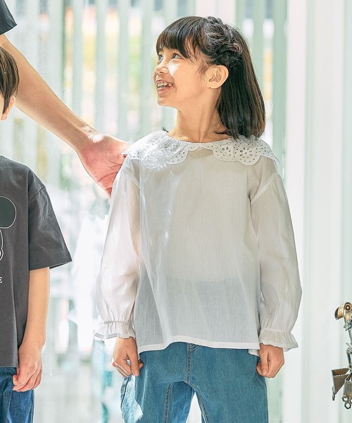 FOUND GOOD（ファウンドグッド）の「G/スカラップブラウス（シャツ/ブラウス・キッズ・ホワイト系5/ブラック・140cm/130cm/150cm/120cm）」の2枚目の写真