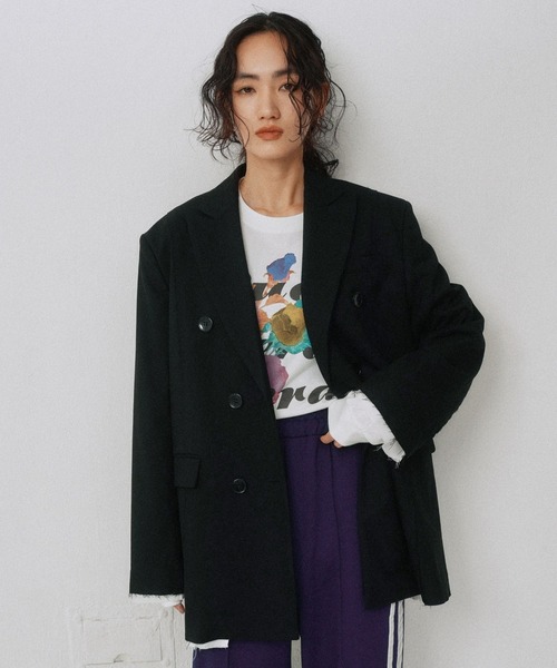 YOOU(ユー)の「カットアウトジャケット/デザインカット仕様 × オーバーシルエット(テーラードジャケット・レディース・ベージュ/ブラック/グレー・FREE)」の5枚目の写真