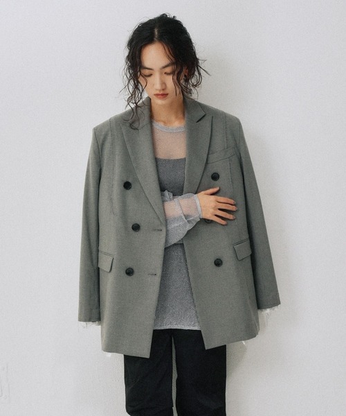 YOOU(ユー)の「カットアウトジャケット/デザインカット仕様 × オーバーシルエット(テーラードジャケット・レディース・ベージュ/ブラック/グレー・FREE)」の22枚目の写真