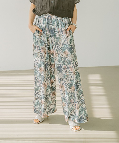 パンツ mamuonline Flower relax PT 青系花柄リラックスパンツ （FLOWER RELAX PANTS / フラワー