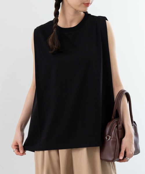 refinedworks(リファインドワークス)の「【TROISSIX by refinedworks】すっきり みえる ノースリーブ トップス(Tシャツ/カットソー・レディース・ブラック/チャコールグレー/ホワイト・FREE)」の2枚目の写真