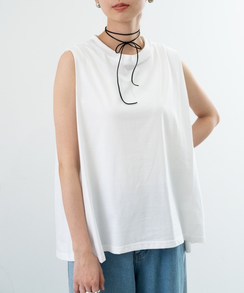 refinedworks(リファインドワークス)の「【TROISSIX by refinedworks】すっきり みえる ノースリーブ トップス(Tシャツ/カットソー・レディース・ブラック/チャコールグレー/ホワイト・FREE)」の8枚目の写真