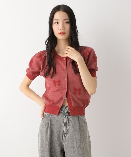 Heather（ヘザー）の「リボンジャガードカーディガン　452822（カーディガン/ボレロ・レディース・ブラック/レッド/オフホワイト・FREE）」の3枚目の写真