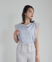 ドレープネック袖シフォンラメカットソープルオーバー