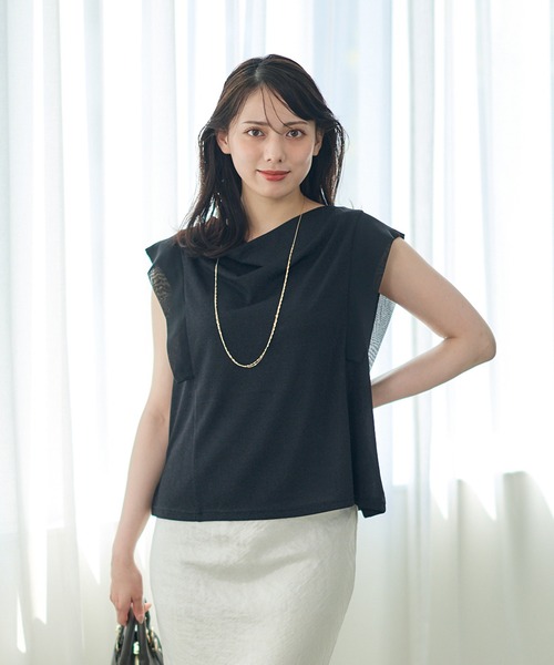 12Twelve Agenda（トゥエルブ　アジェンダ）の「ドレープネック袖シフォンラメカットソープルオーバー（Tシャツ/カットソー・レディース・シルバー/ブラック・M）」の10枚目の写真