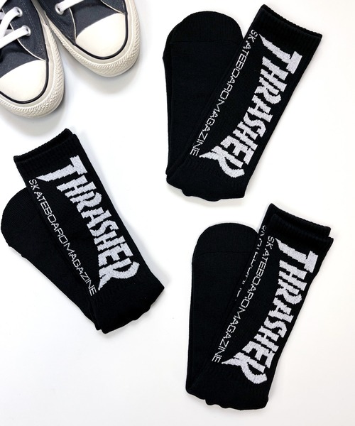 THRASHER(スラッシャー)の「【THRASHER】スラッシャー MAG LOGO SOCKS 3PACK SOCKS 靴下 ソックス 3足セット TH-SX206(TH-SX223)(ソックス/靴下・メンズ・ブラック/マルチ/ホワイト・FREE)」の2枚目の写真