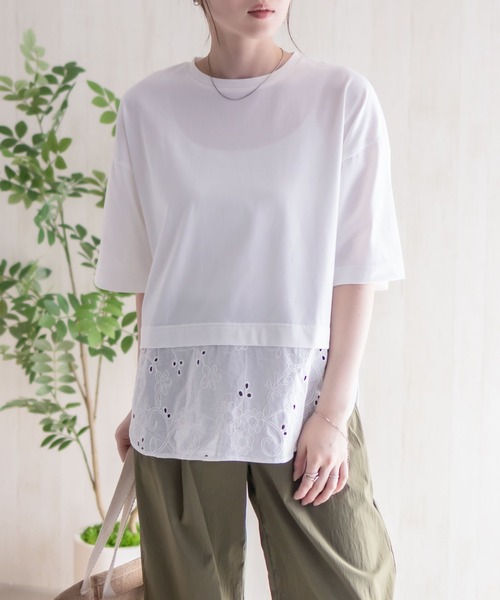 HusHusH(ハッシュアッシュ)の「HusHusH 布帛レース切替Tシャツ(Tシャツ/カットソー・レディース・グレイッシュベージュ/ブラック/ホワイト・M/L)」の21枚目の写真